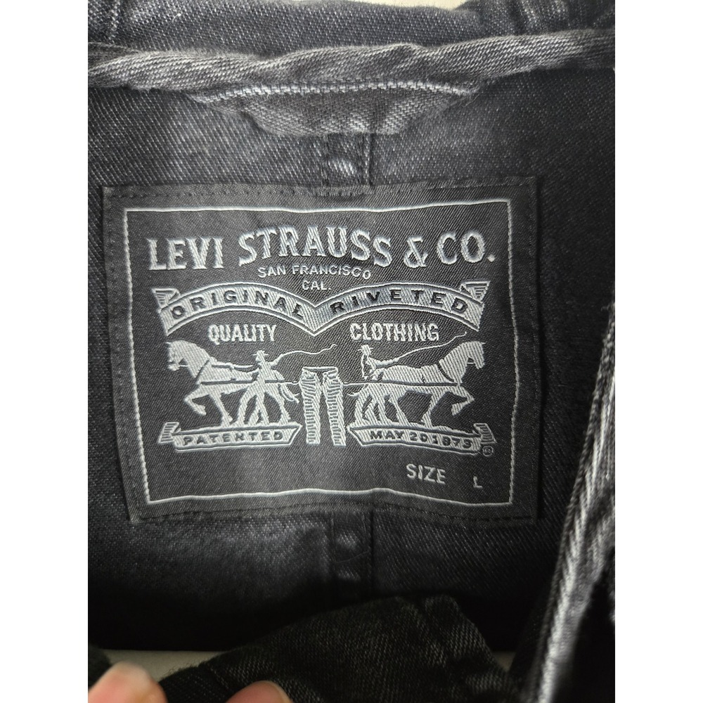 Levis Mens Hooded Denim Parka Jacket Faded Black Cotton Utility Coat Large - Picture 8 of 16